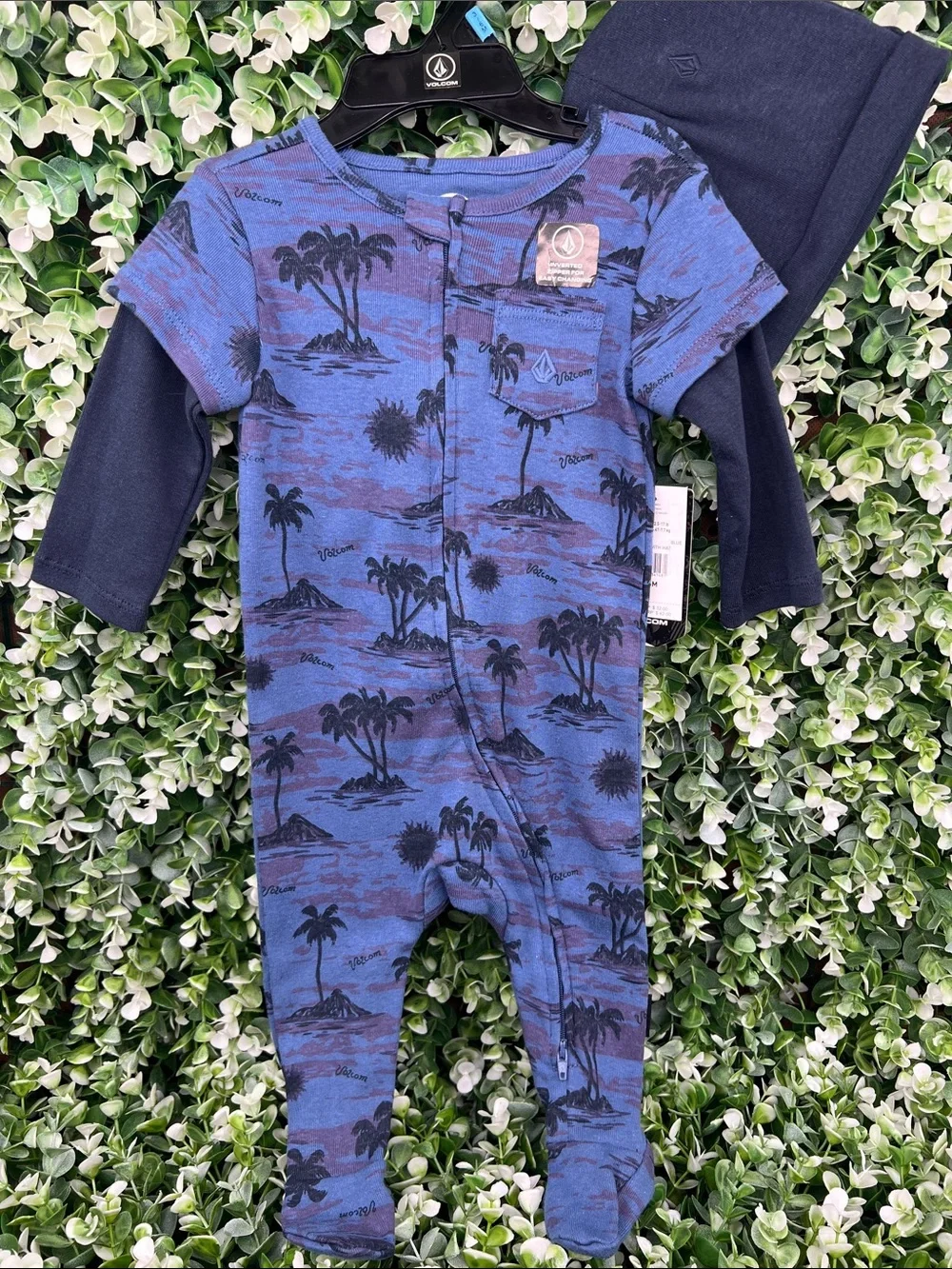 Volcom Baby Boy Palm Print Outfit with Matching Hat, 3/6M